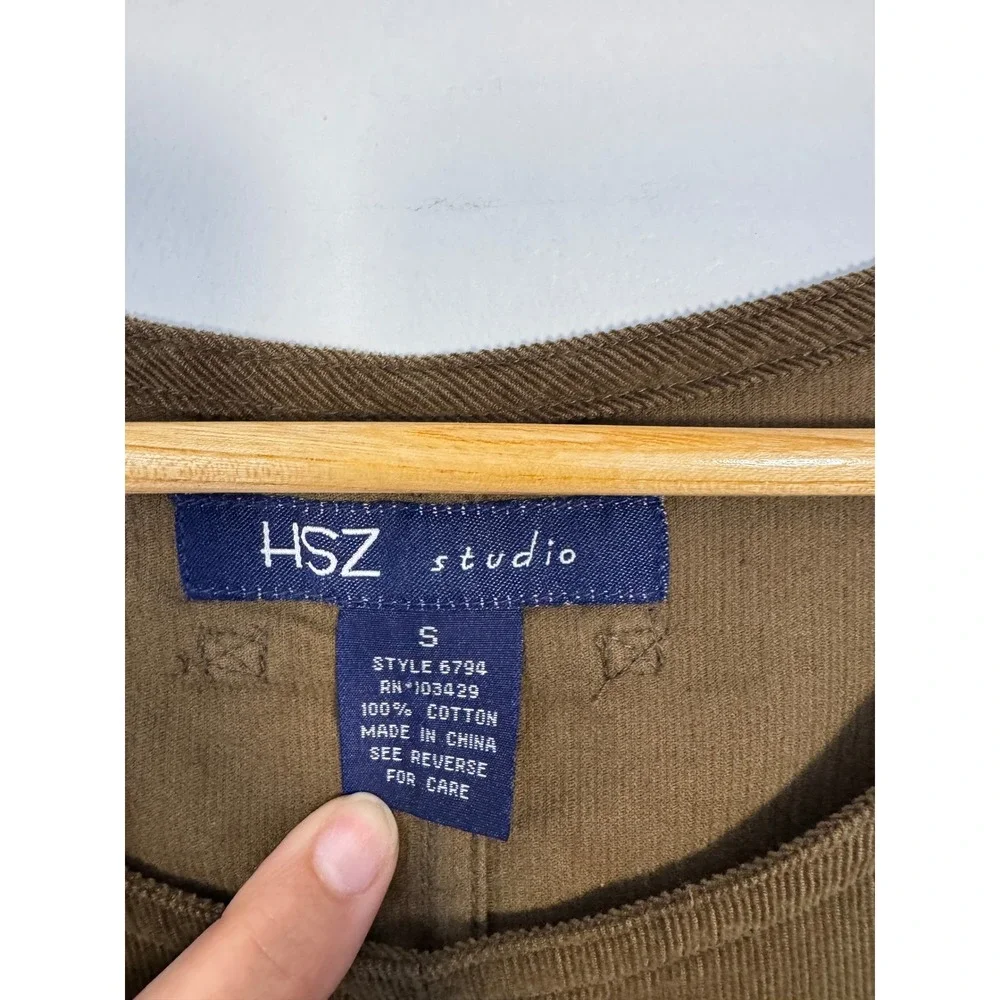 Cottagecore HSZ Studio Womens Small Jumper Dress Olive Brown Corduroy Sleeveless